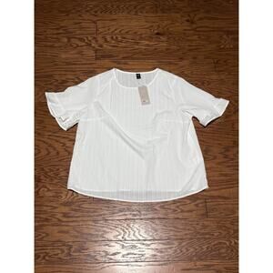 Emery Rose Women's White Ruffle Short-Sleeve Round Neck Top Blouse, Size 2XL